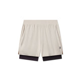 flatlay Aerotex Bonded 7" Liner Short in chai and black, front view