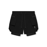 flatlay Tetra-Lite Liner Cargo Shorts in black, front view
