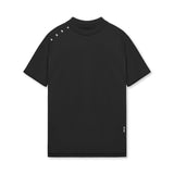 flatlay Core Mock Neck Tee in black, front view