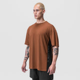 Supima® Mesh Panel Oversized Tee in rust, worn by model at three-quarter angle