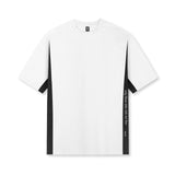 flatlay Supima® Mesh Panel Oversized Tee in white with black side panels, front view