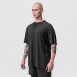 Supima® Mesh Panel Oversized Tee in Dusk Black, worn by model, side view