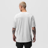 Supima® Mesh Panel Oversized Tee in white, back view worn by model