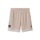 flatlay SilverPlus Mesh Reversible Shorts in beige and white, front view