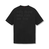 flatlay Tech Essential Relaxed Tee in black with OTWR text graphic, back view