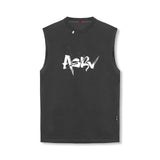 flatlay ASRV Tech Essential Relaxed Cutoff muscle tank in space grey with white Koi graphic