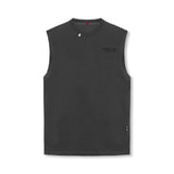 flatlay Tech Essential Relaxed Cutoff sleeveless tank in space grey, front view