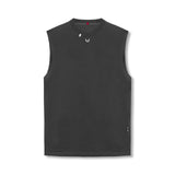 flatlay Tech Essential Relaxed Cutoff tank top in space grey, front view