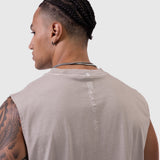Tech Essential Relaxed Cutoff in Faded Chai, back view on model with tattoo