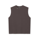 flatlay Tech Essential Relaxed Cutoff sleeveless tank in faded dark earth, front view