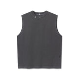 flatlay Tech Essential Relaxed Cutoff sleeveless tank in faded grey, front view