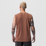Tech Essential Relaxed Cutoff tank in faded rust, back view on model