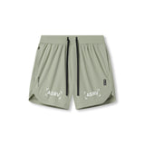 Flatlay of ASRV Tetra-Lite 7" Linerless Shorts in sage with bracket logo, front view
