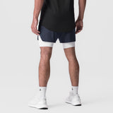 Silver-Lite 5" Liner Short in Navy and White, worn by model from behind