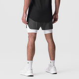 Silver-Lite 5" Liner Short in Space Grey and White, worn by model from behind