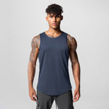 Navy AeroSilver® tank top worn by male model, front view