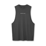 Flatlay of 0837. 3D-Lite® 2.0 Muscle Tank in space grey with 'Relentless Pursuit' text, front view