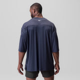 Navy 3D-Lite 2.0 3/4-sleeve oversized tee on model, back view