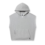 flatlay Tech Essential Raw Hem Cutoff Hoodie in heather grey, front view