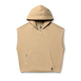 flatlay Tech Essential Raw Hem Cutoff Hoodie in khaki, front view