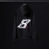 Flatlay Tech-Terry Zip Pocket Hoodie in black with neon graphic print, front view