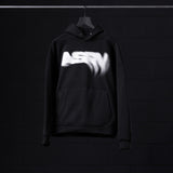 Flatlay Tech-Terry Zip Pocket Hoodie in black with white graphic design, front view