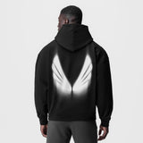 Tech-Terry Zip Pocket Hoodie in black with reflective graphic, back view on model