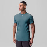 Laser-Vent Established Tee in storm blue, worn by model, front view