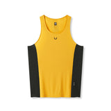 flatlay Laser-Vent™ Singlet Tank in amber and black, front view