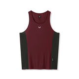 flatlay Laser-Vent Singlet Tank in crimson and black, front view