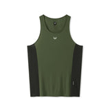 flatlay Laser-Vent Singlet Tank in olive and black, front view