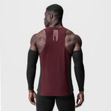 Laser-Vent™ Singlet Tank in crimson and black, worn by model, back view