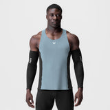 Laser-Vent™ Singlet Tank in light sky blue worn with black arm sleeves, front view