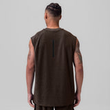 Towel Terry Cutoff sleeveless tank in dark earth, back view on model