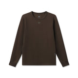 Flatlay of waffle knit longsleeve in dark earth brown, front view