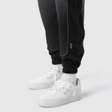 Black Tech-Terry Mesh Panel Sweats worn with white sneakers and white socks, calf detail