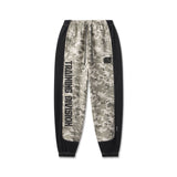 flatlay Tech-Terry Mesh Panel Sweats in digital camo with black panels, front view