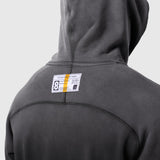 Tech-Terry Training Hoodie in black, back view on model with hood up