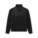 Flatlay of Dri-Core Sidelock Full Zip jacket in black with textured panel detail, front view