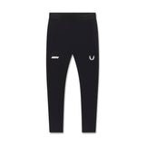 Flatlay of black Lycra® Ribbed Running Tight with ASRV logo, front view