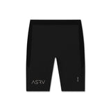 flatlay Lycra® Ribbed Run Half-Tight shorts in black, front view