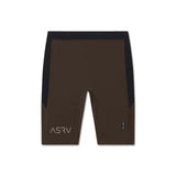 flatlay Lycra® Ribbed Run Half-Tight shorts in dark earth, front view