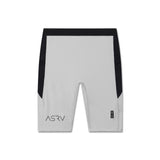 flatlay ASRV Lycra® Ribbed Run Half-Tight shorts in slate grey and black, front view