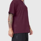 Supima Ice-Skin Reversible Tee in Merlot worn by model, side view
