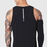Aerotex Perforated Run Tank in black, rear view on model with tattoos