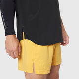 Aerotex Perforated Run Tank in black worn with yellow shorts, side view detail