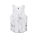 Flatlay of Aerotex Perforated Run Tank in Sedona Snow Camo white, front view