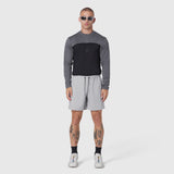 AEROSILVER® UPF50+ Run Long Sleeve in black and grey, modeled with light grey shorts, front view