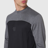 AEROSILVER® UPF50+ Run Long Sleeve in black and charcoal colorblock, worn by model