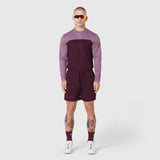 AEROSILVER® UPF50+ Run Long Sleeve in merlot and mauve, worn with matching shorts, front view